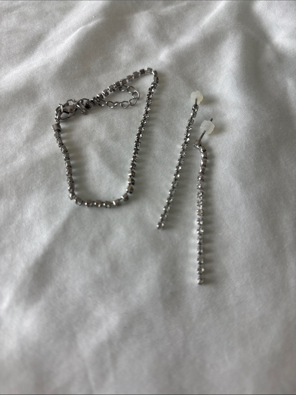 CZ diamonds silver bracelet + earring set